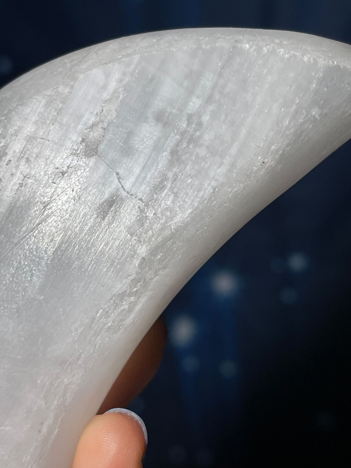 Satin Spar trinket dish | 4 1/2" long | 159 grams | crescent moon dish | crescent moon bowl