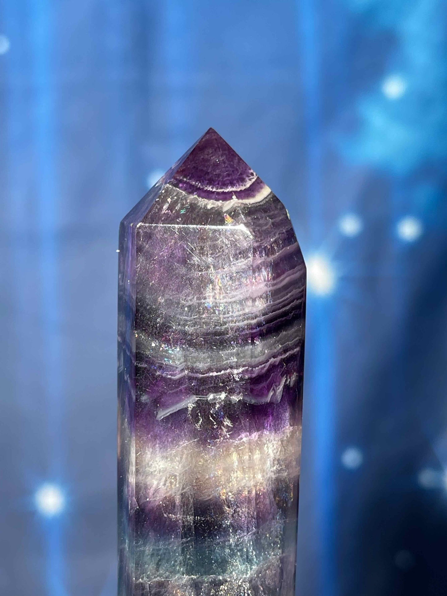Rainbow Fluorite DT | 4 1/8" long | 105 grams | double termination | beautiful subtle rainbows | shimmery rainbows | Damage Discount