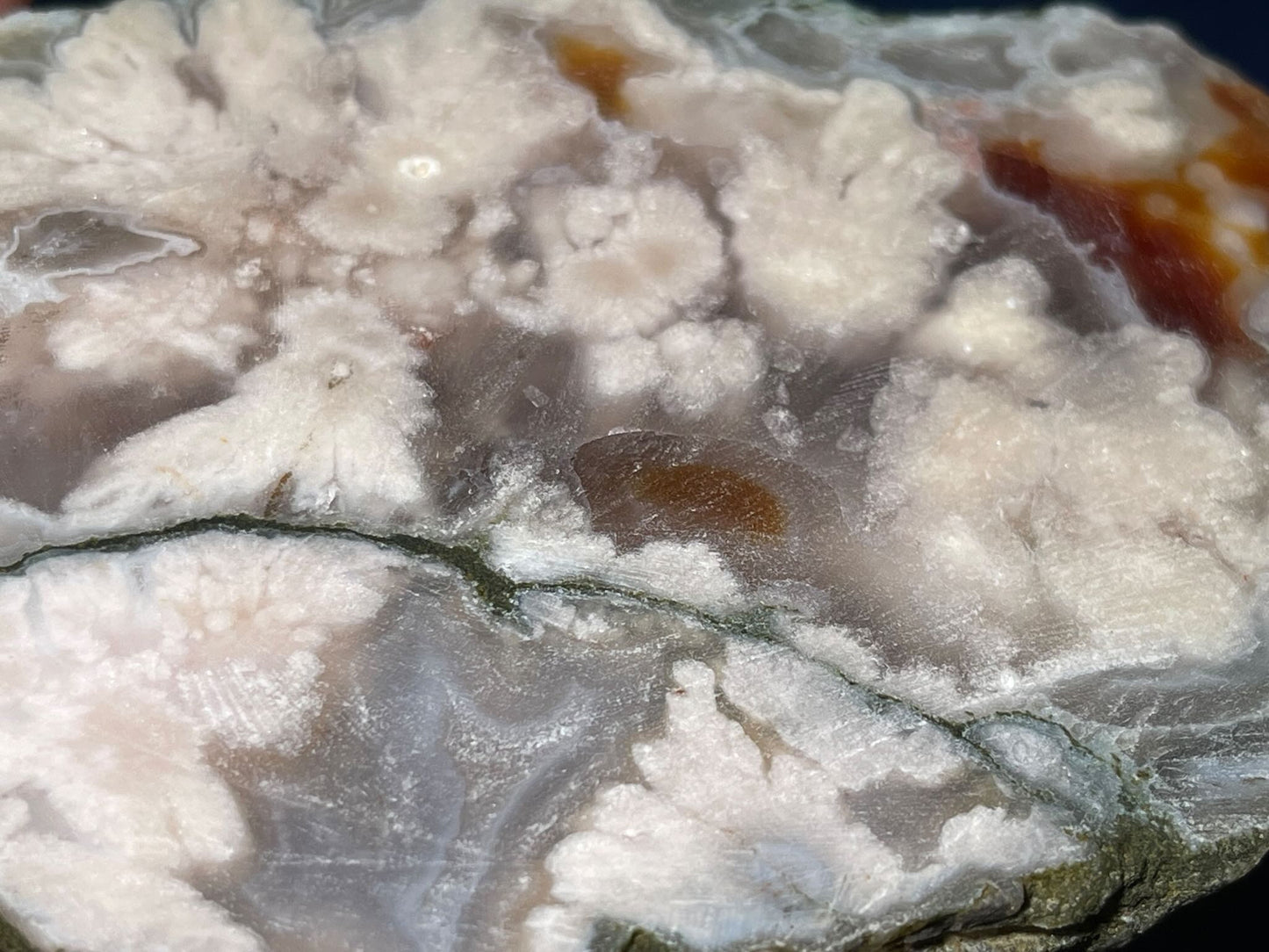 Unpolished Flower Agate slab | 4 1/8” long | 206 grams | matte look | NOT self-standing