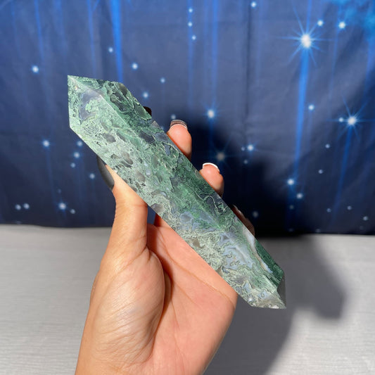 large Moss Agate DT | 7 1/8" long | 286 grams | gorgeous Moss Agate DT | double terminated | green Moss Agate DT