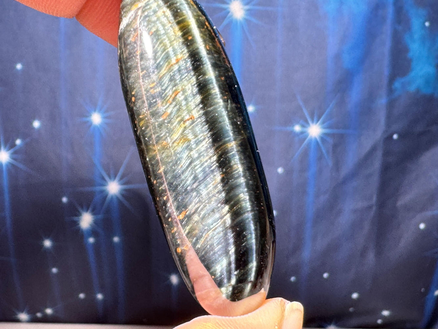 Blue Tiger's Eye Palm Stone | 2" long | 28 grams | flashy blue