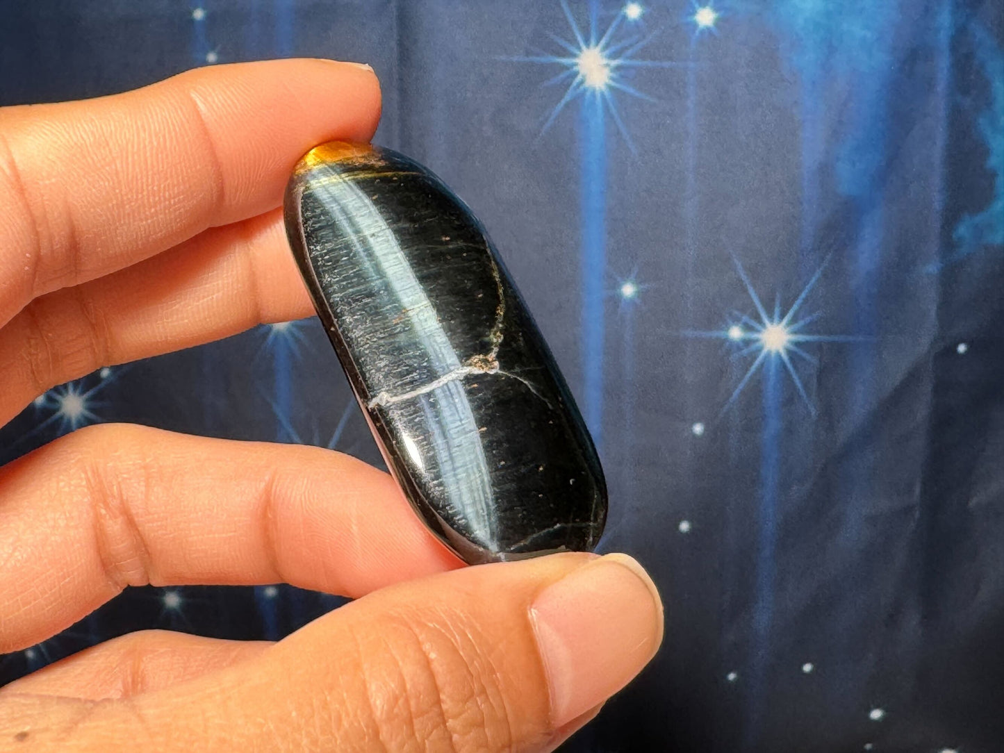 Blue Tiger's Eye Palm Stone | 2" long | 28 grams | flashy blue