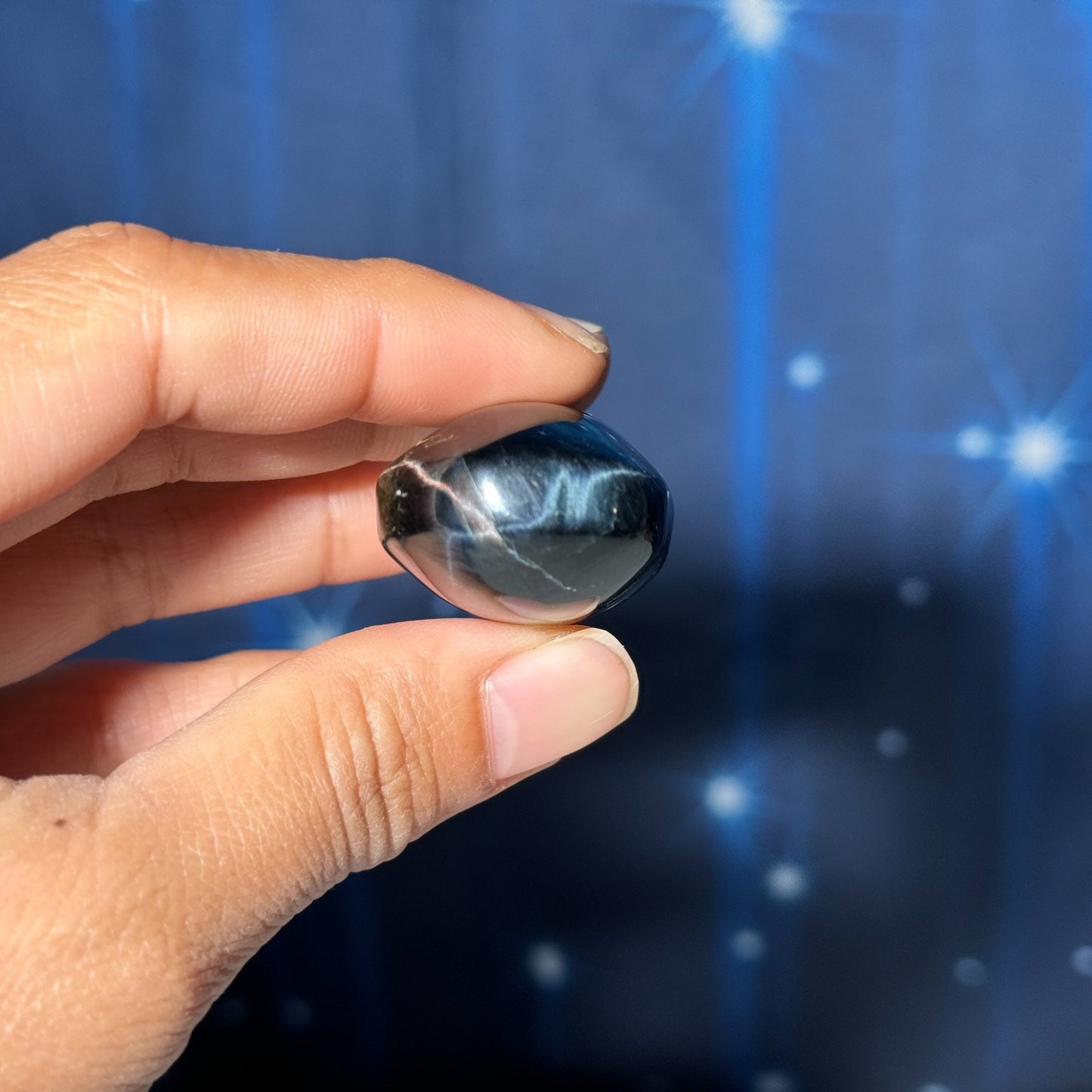 Blue Tiger's Eye Palm Stone | 1 3/4" long | 38 grams | flashy blue