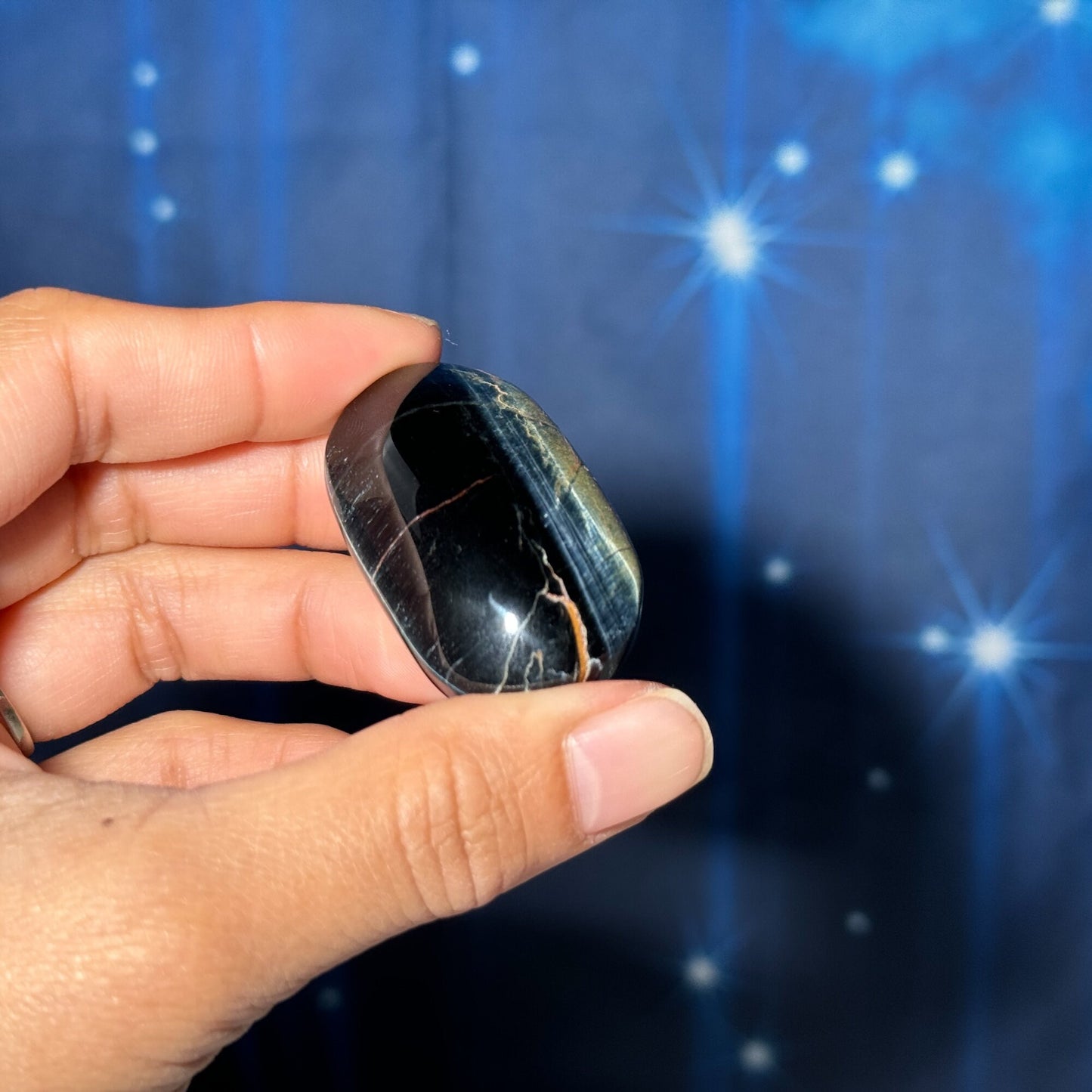 Blue Tiger's Eye Palm Stone | 1 3/4" long | 38 grams | flashy blue