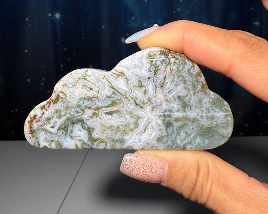 Moss Agate cloud | 3 1/2” long | 76 grams | NOT self-standing