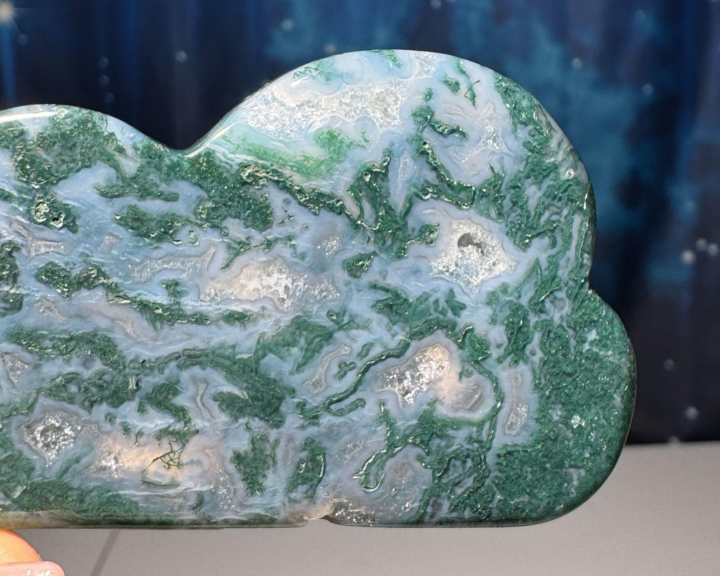 Moss Agate cloud | 3 3/8โ long | 88 grams | NOT self-standing