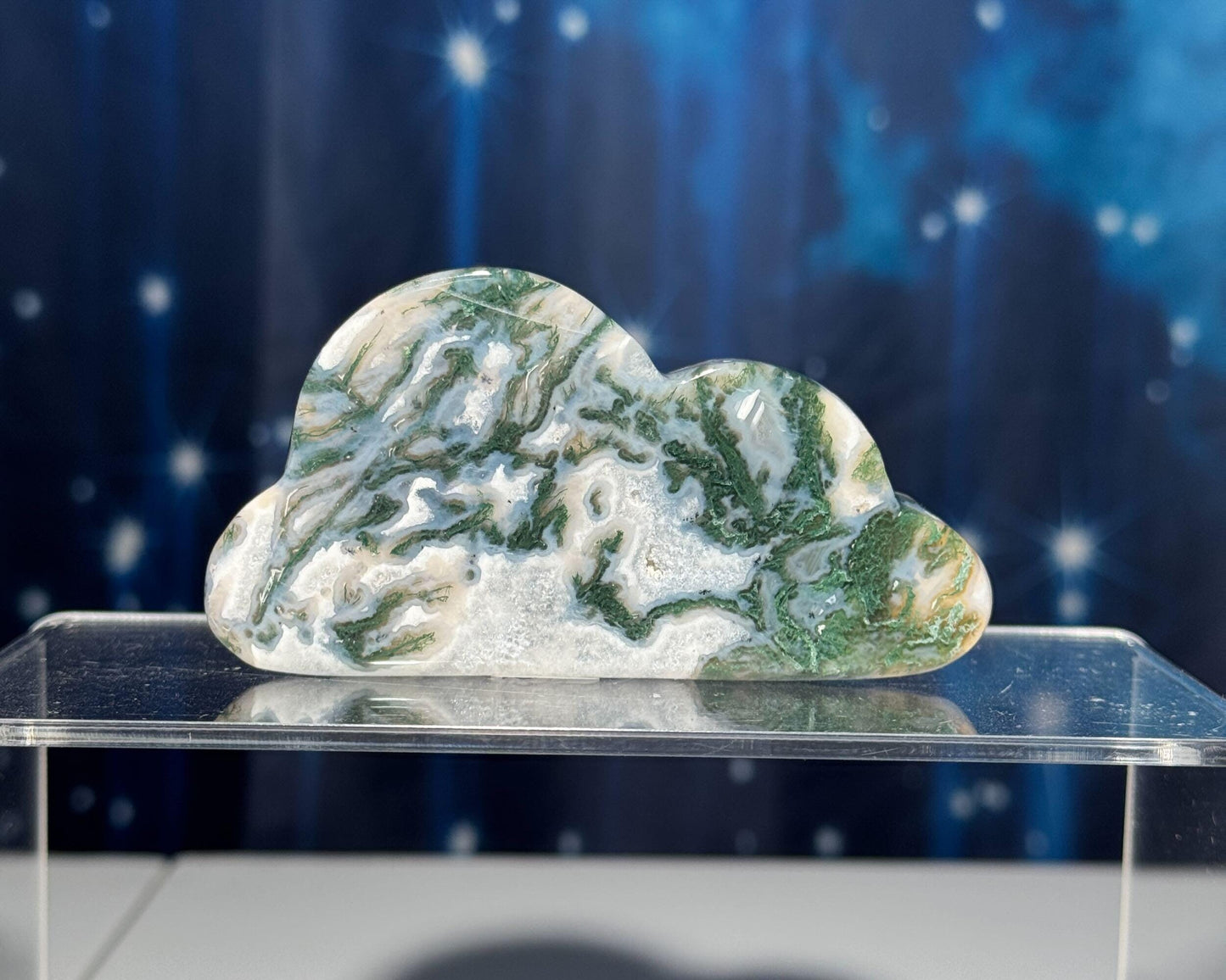 Moss Agate cloud | 3 1/2” long | 96 grams | DOES self-stand