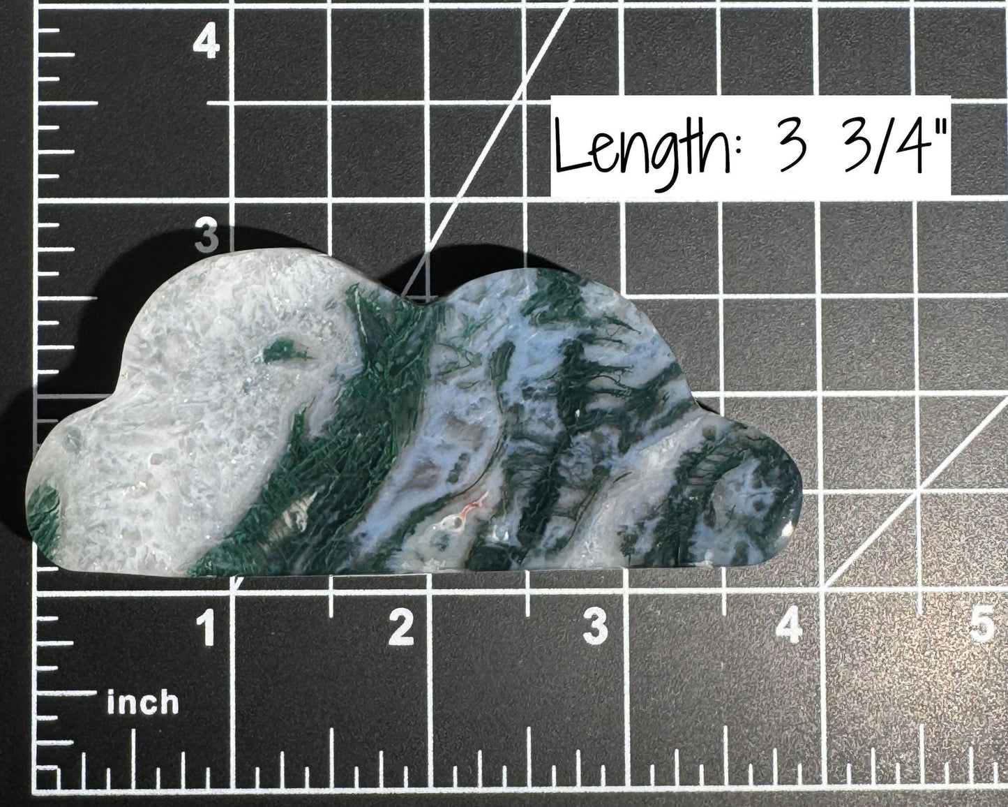 Moss Agate cloud | 3 3/4” long | 93 grams | DOES self-stand