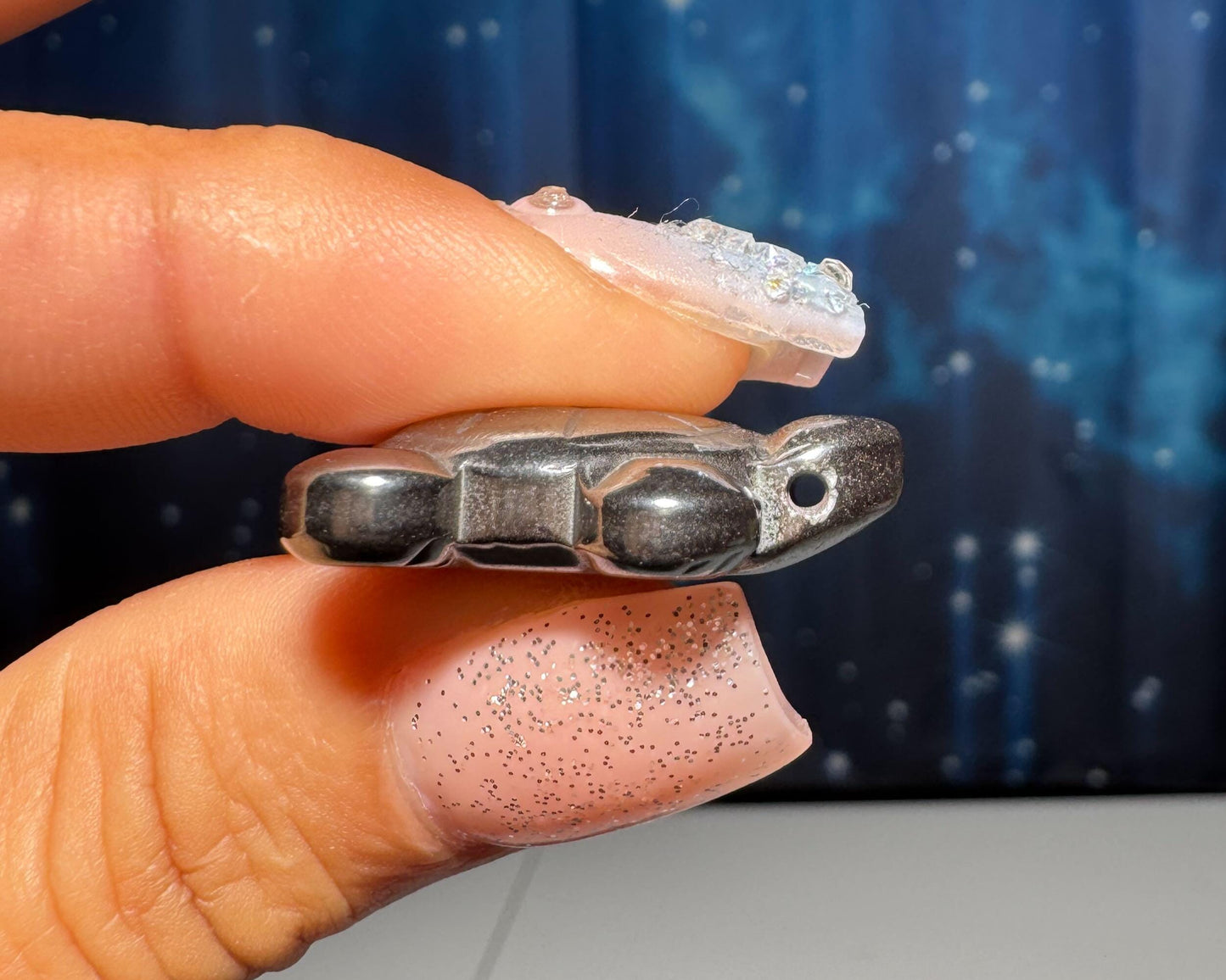 mini Hematite Turtle pendant or charm | 1" long | 11 grams | with a drilled hole