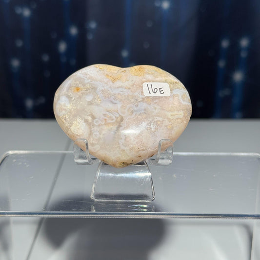 Flower Agate heart | 2 5/8" long | 111 grams | stand included | Damage Discount