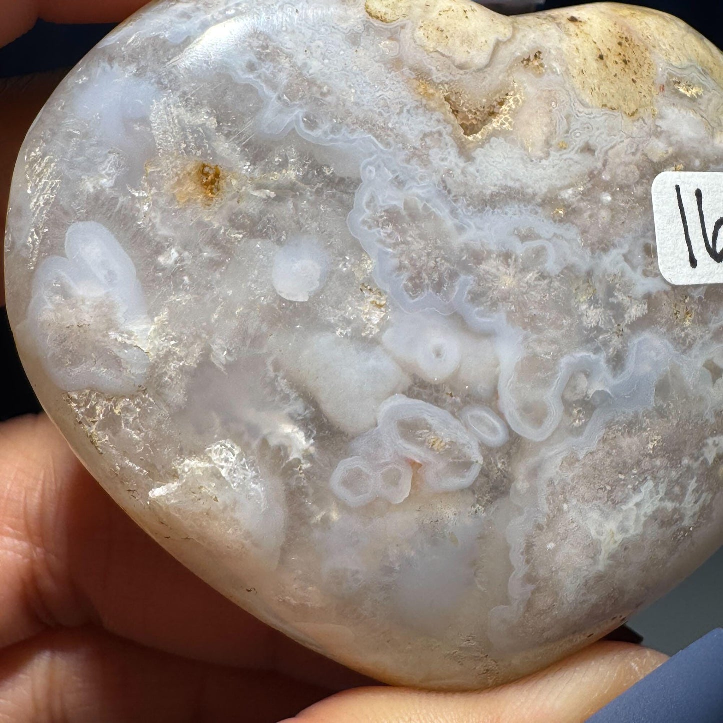 Flower Agate heart | 2 5/8" long | 111 grams | stand included | Damage Discount
