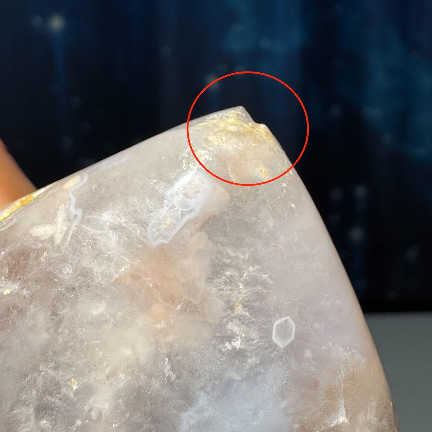 Flower Agate heart | 2 1/2" long | 128 grams | stand included | Damage Discount