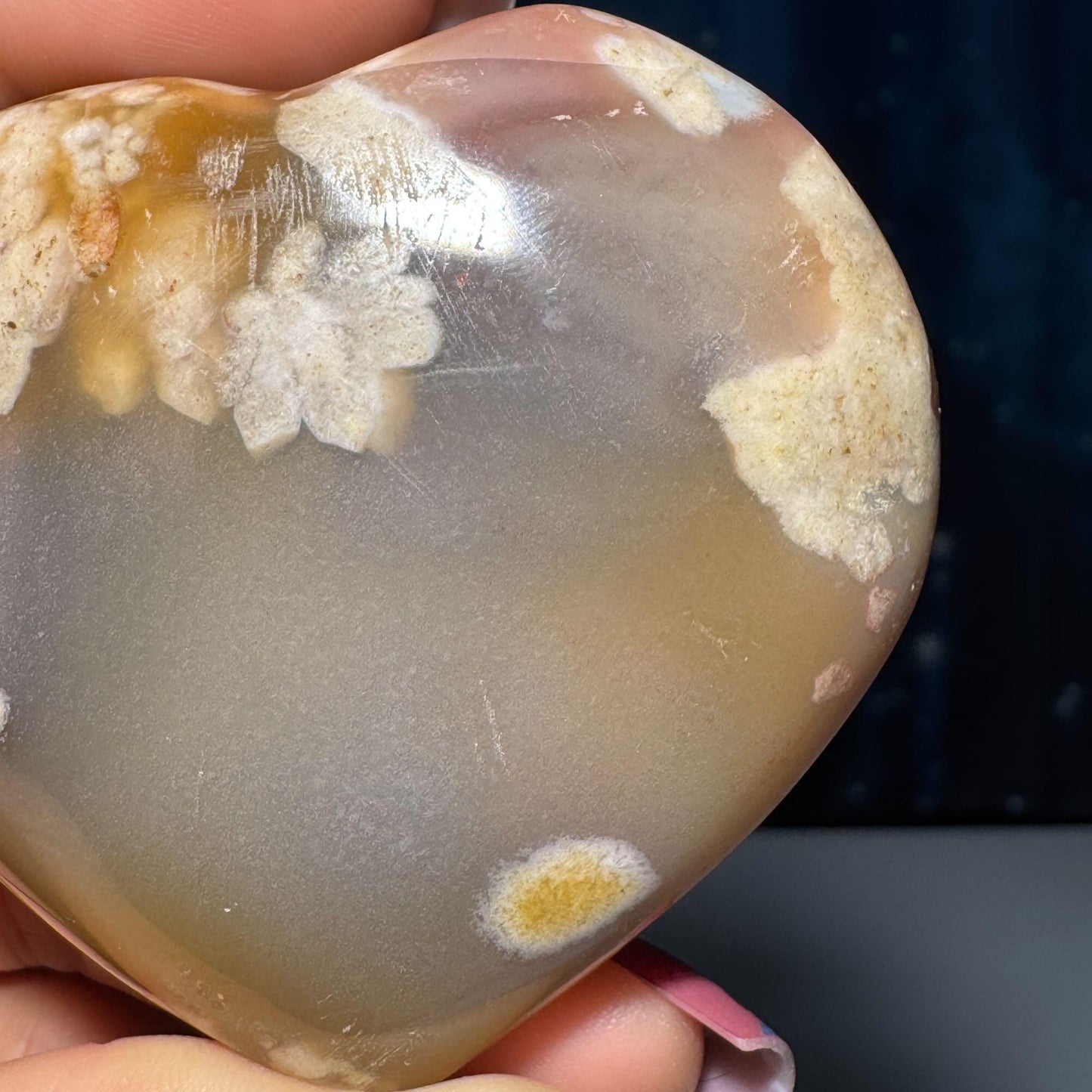 Flower Agate heart | 2 5/8" long | 130 grams | stand included