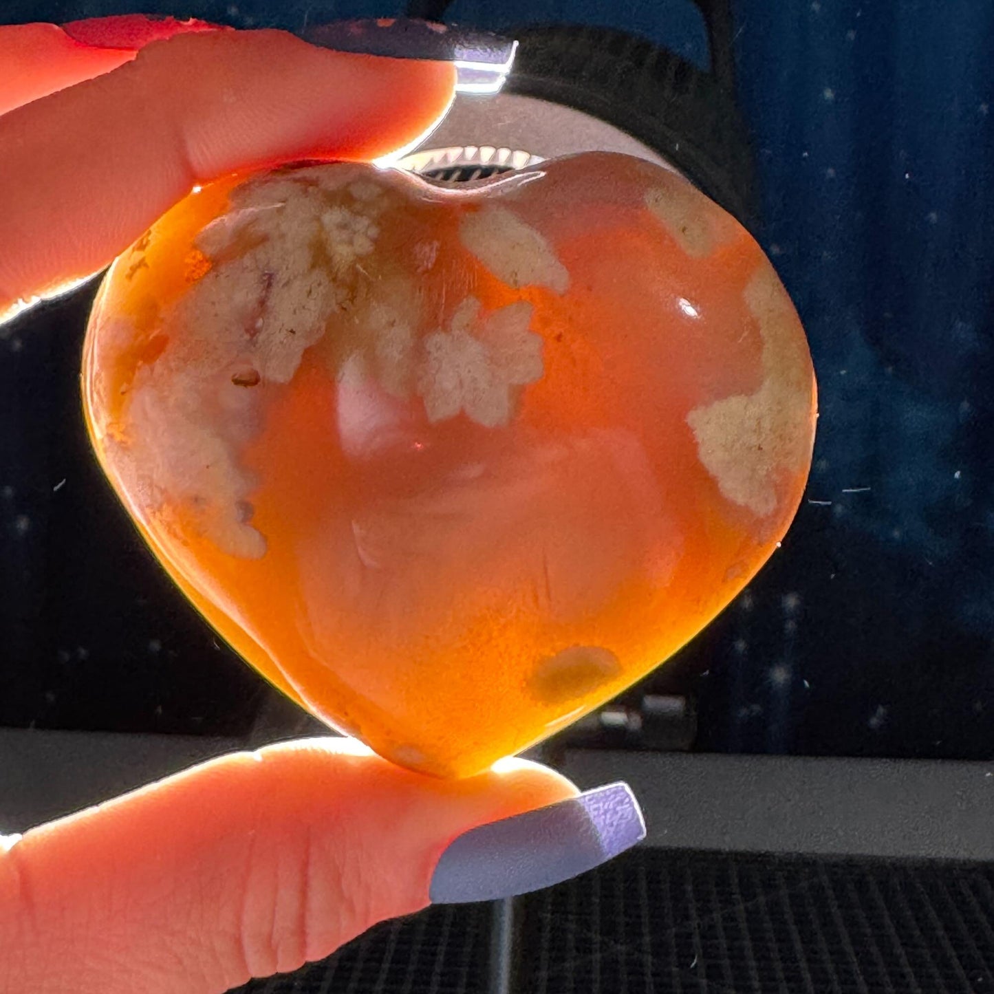 Flower Agate heart | 2 5/8" long | 130 grams | stand included