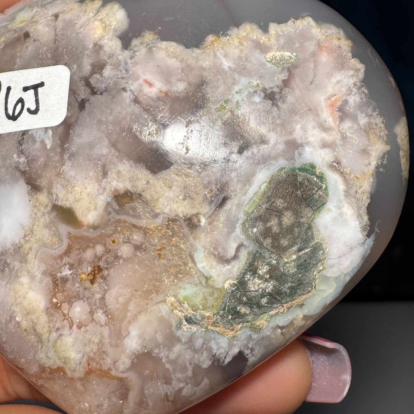 Flower Agate heart | 2 3/4" long | 162 grams | stand included