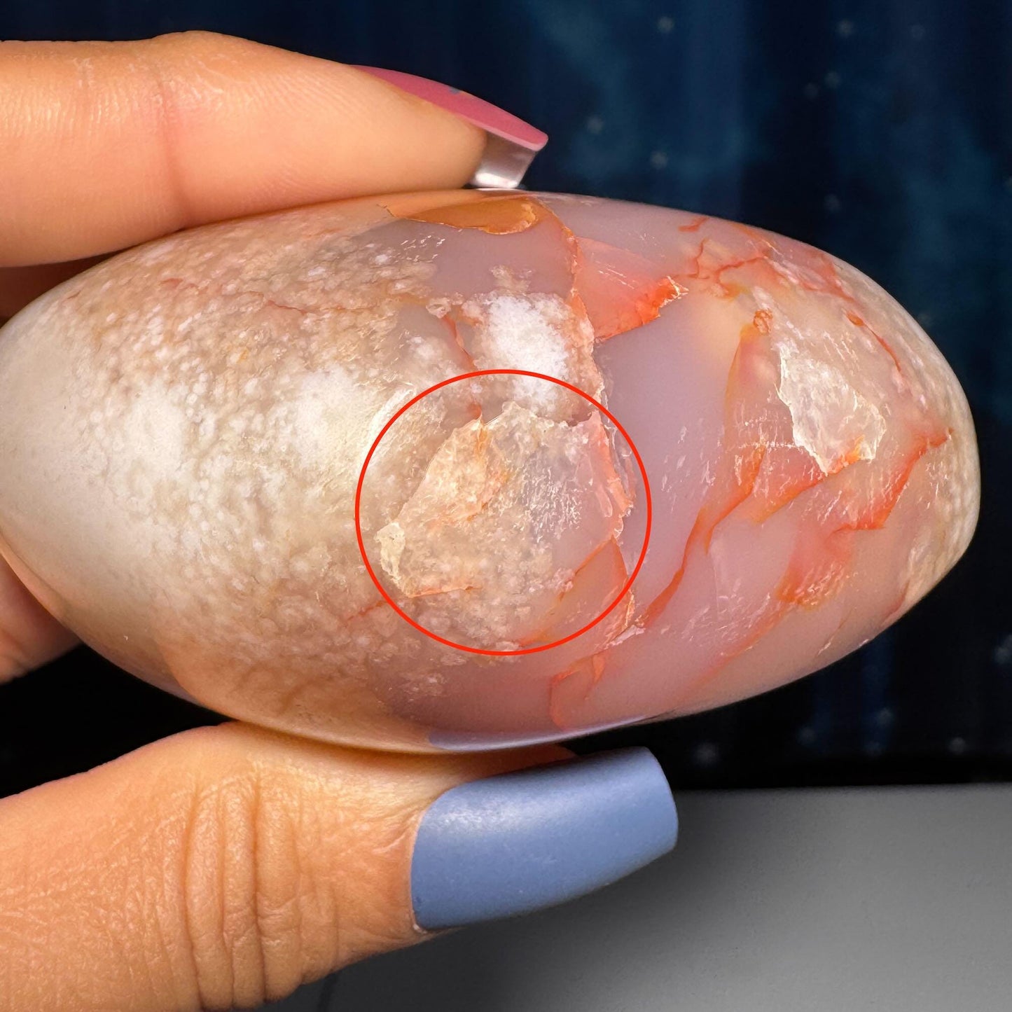 Flower Agate heart | 3" long | 278 grams | stand included | Damage Discount