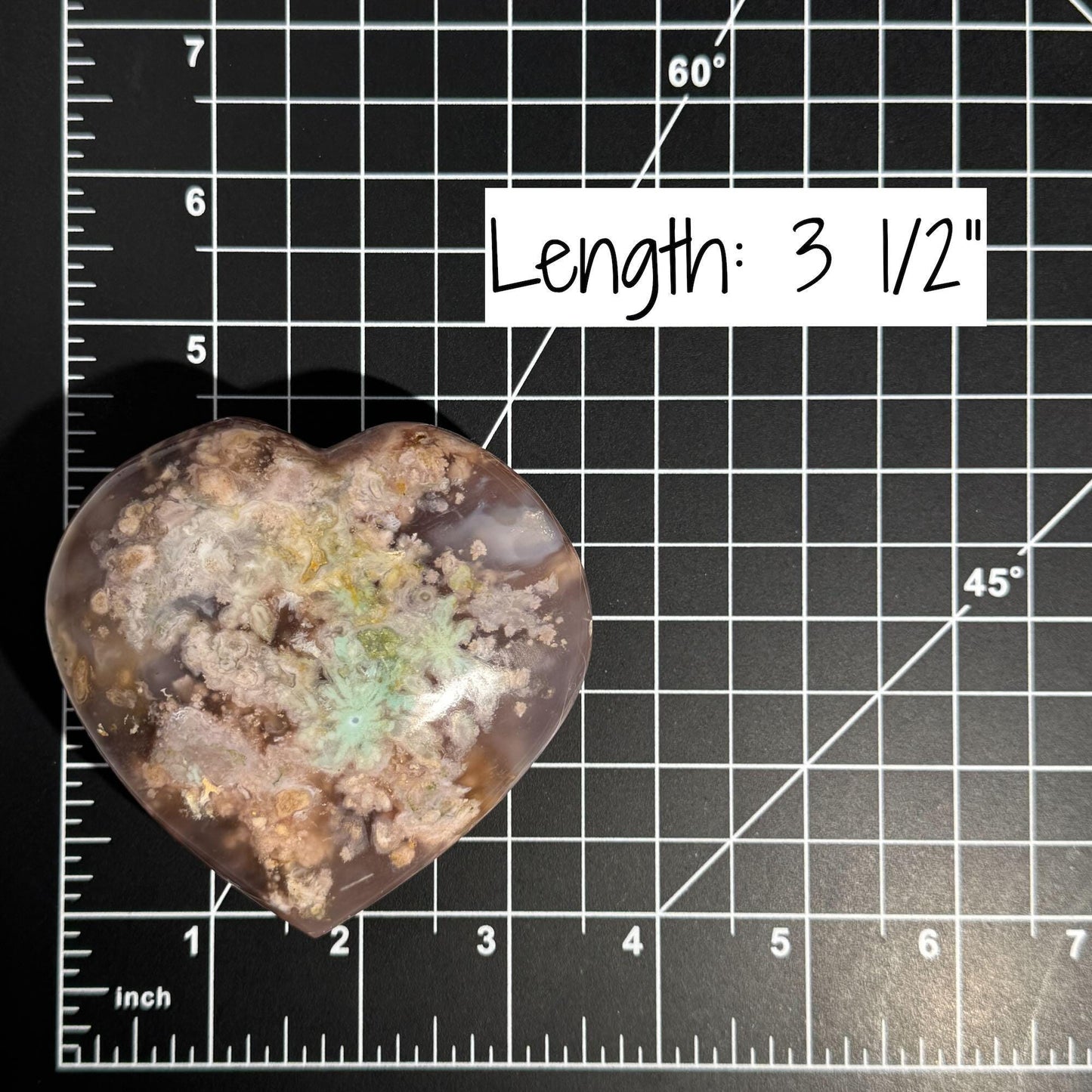 Flower Agate heart | 3 1/2" long | 343 grams | stand included