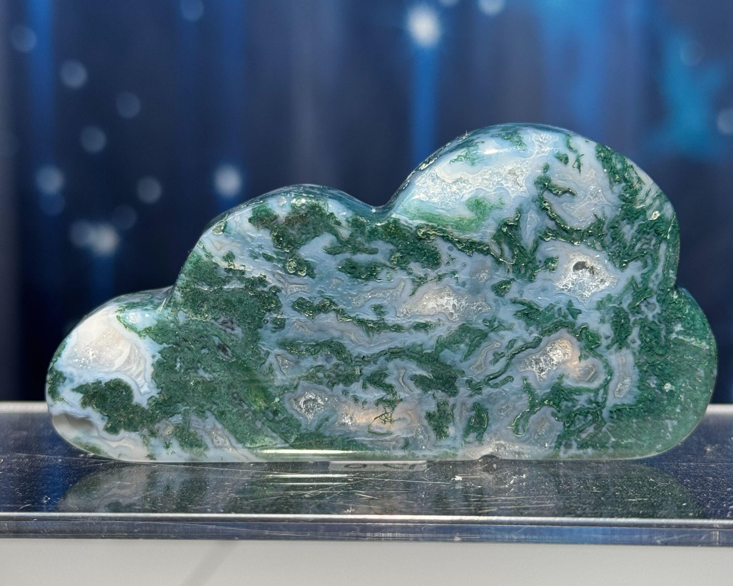 Moss Agate cloud | 3 3/8โ long | 88 grams | NOT self-standing