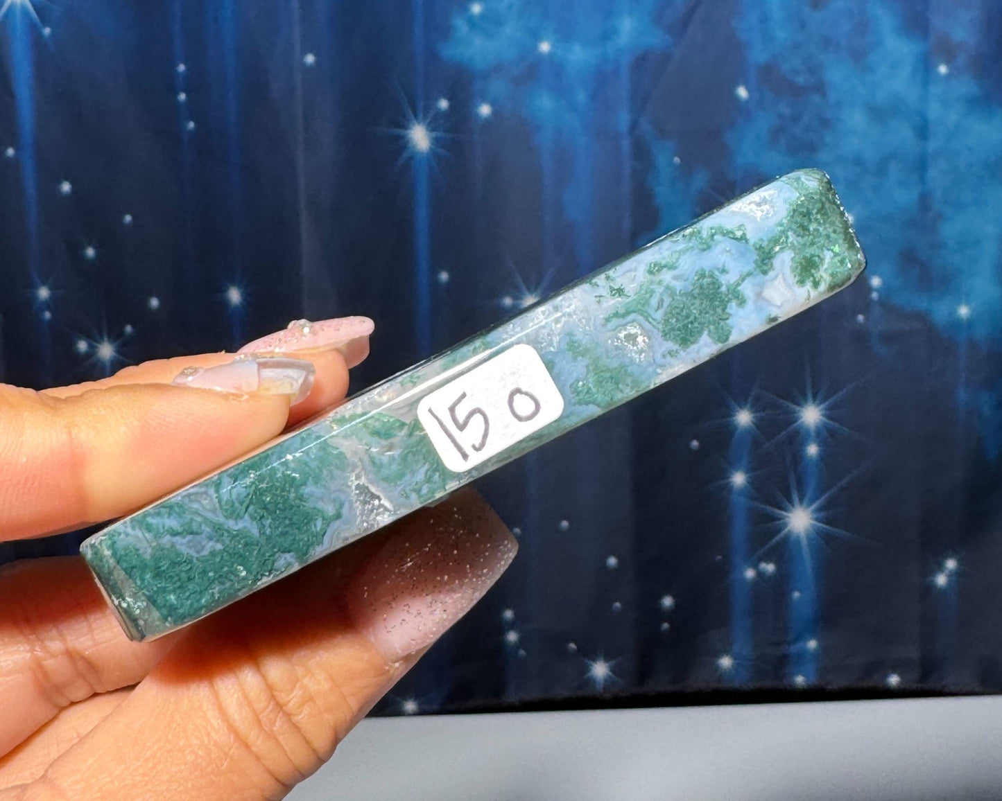 Moss Agate cloud | 3 3/8โ long | 88 grams | NOT self-standing