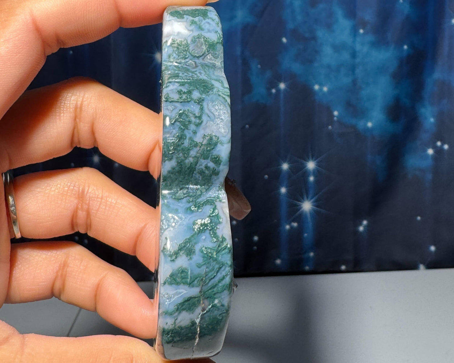 Moss Agate cloud | 3 3/8โ long | 88 grams | NOT self-standing