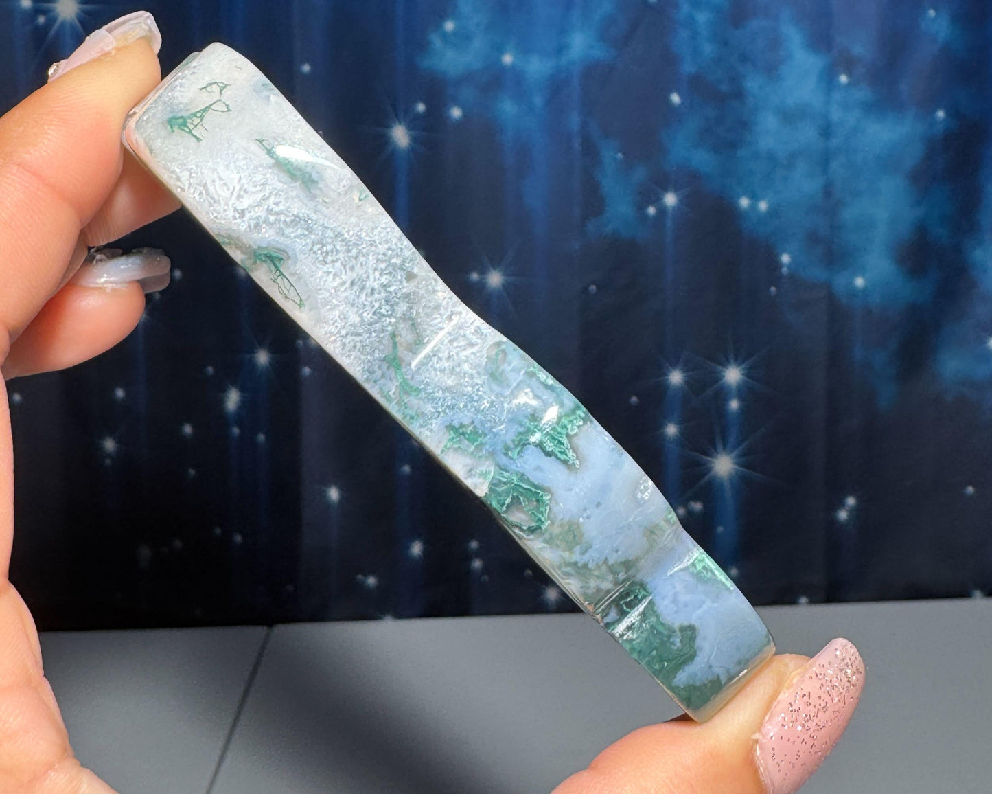 Moss Agate cloud | 3 3/4” long | 99 grams | DOES self-stand