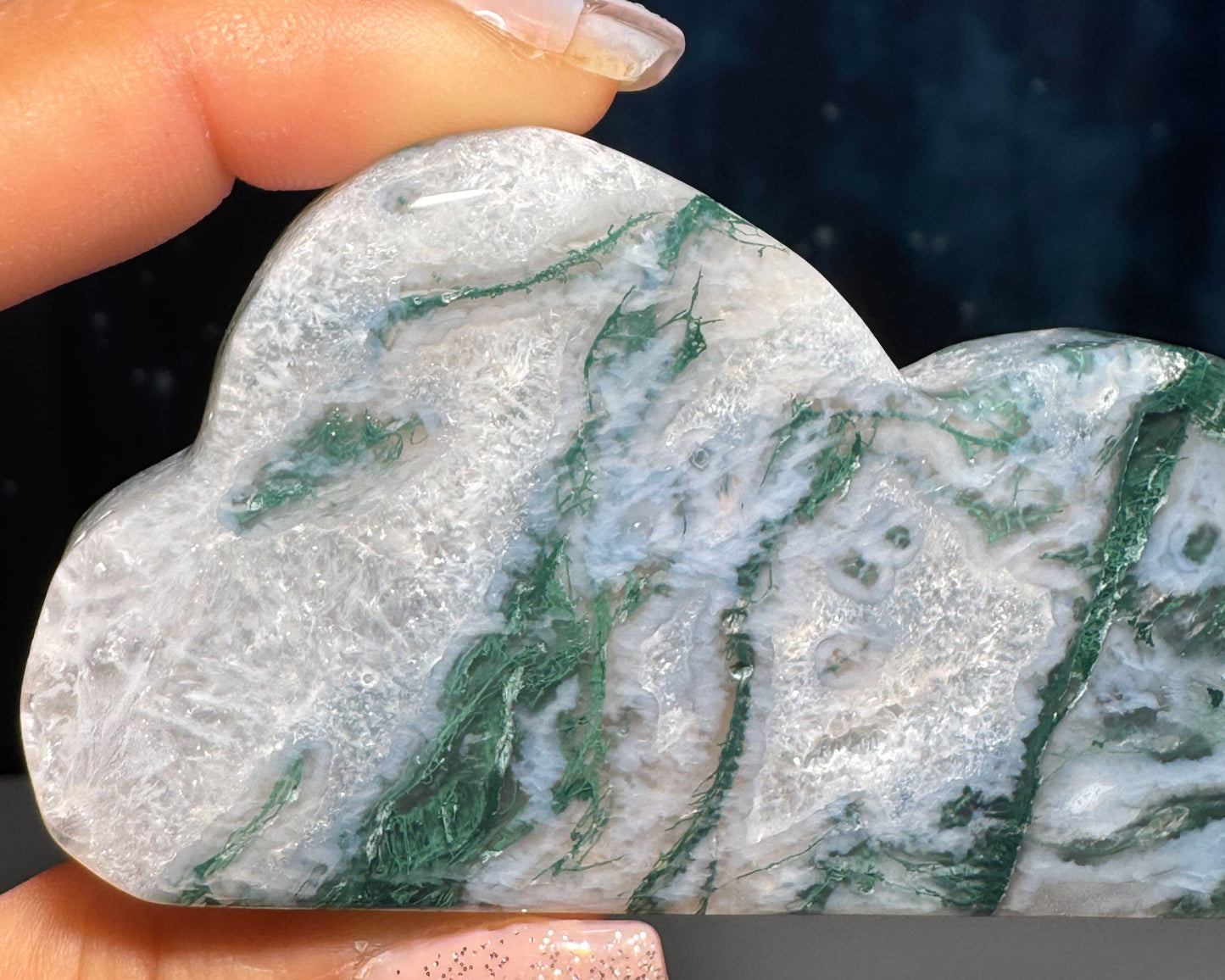 Moss Agate cloud | 3 3/4” long | 99 grams | DOES self-stand