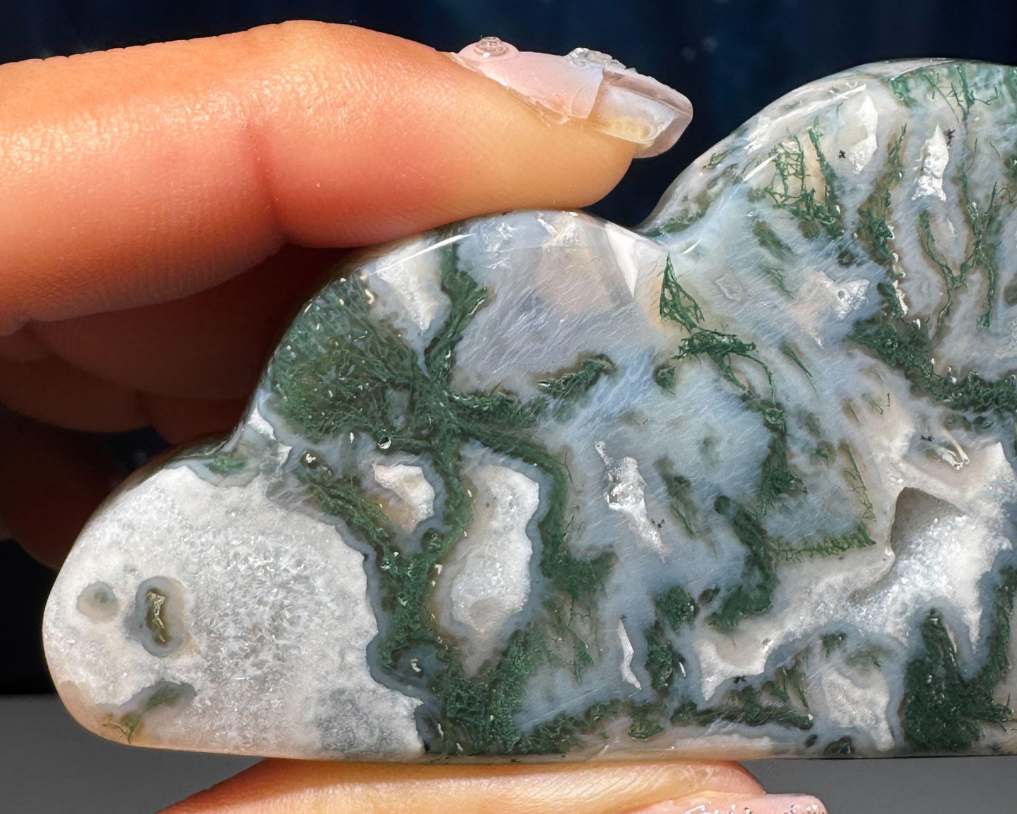 Moss Agate cloud | 3 1/2” long | 96 grams | DOES self-stand