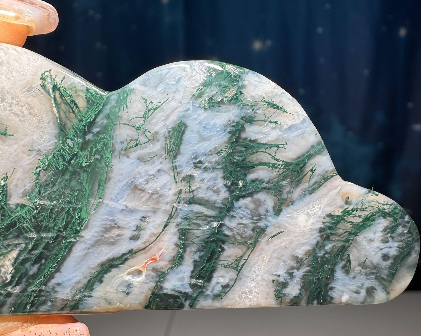 Moss Agate cloud | 3 3/4” long | 93 grams | DOES self-stand