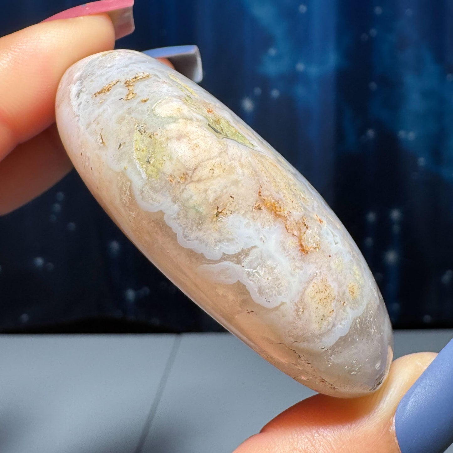 Flower Agate heart | 2 5/8" long | 111 grams | stand included | Damage Discount