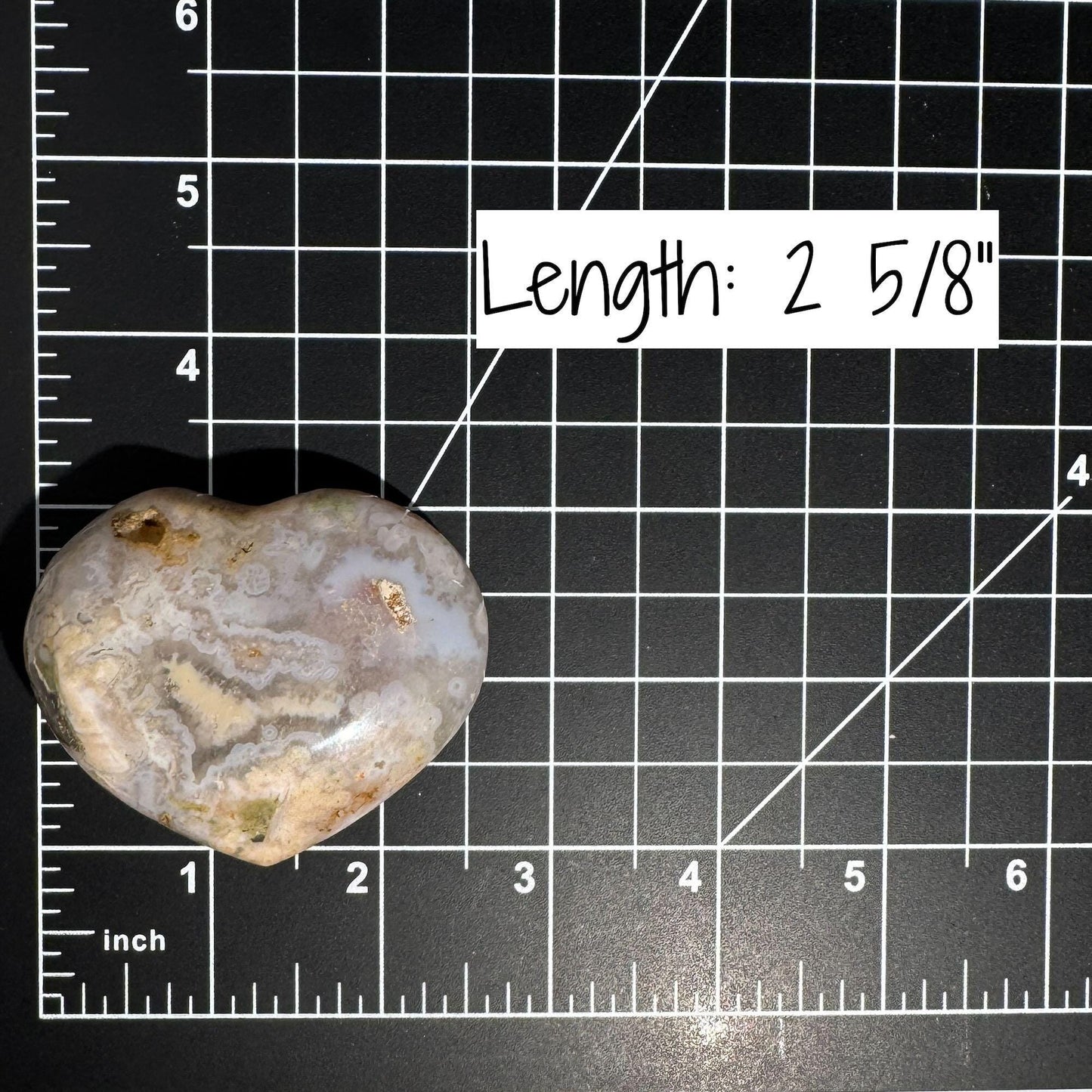 Flower Agate heart | 2 5/8" long | 111 grams | stand included | Damage Discount