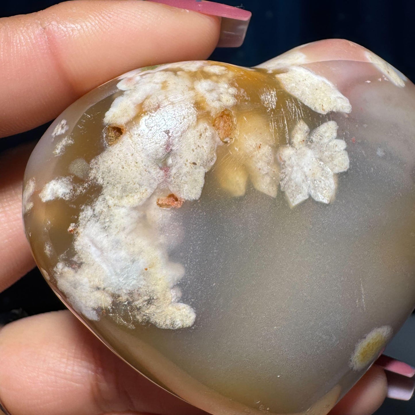 Flower Agate heart | 2 5/8" long | 130 grams | stand included