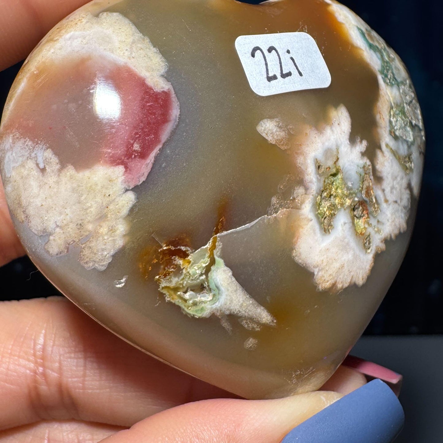 Flower Agate heart | 2 5/8" long | 130 grams | stand included