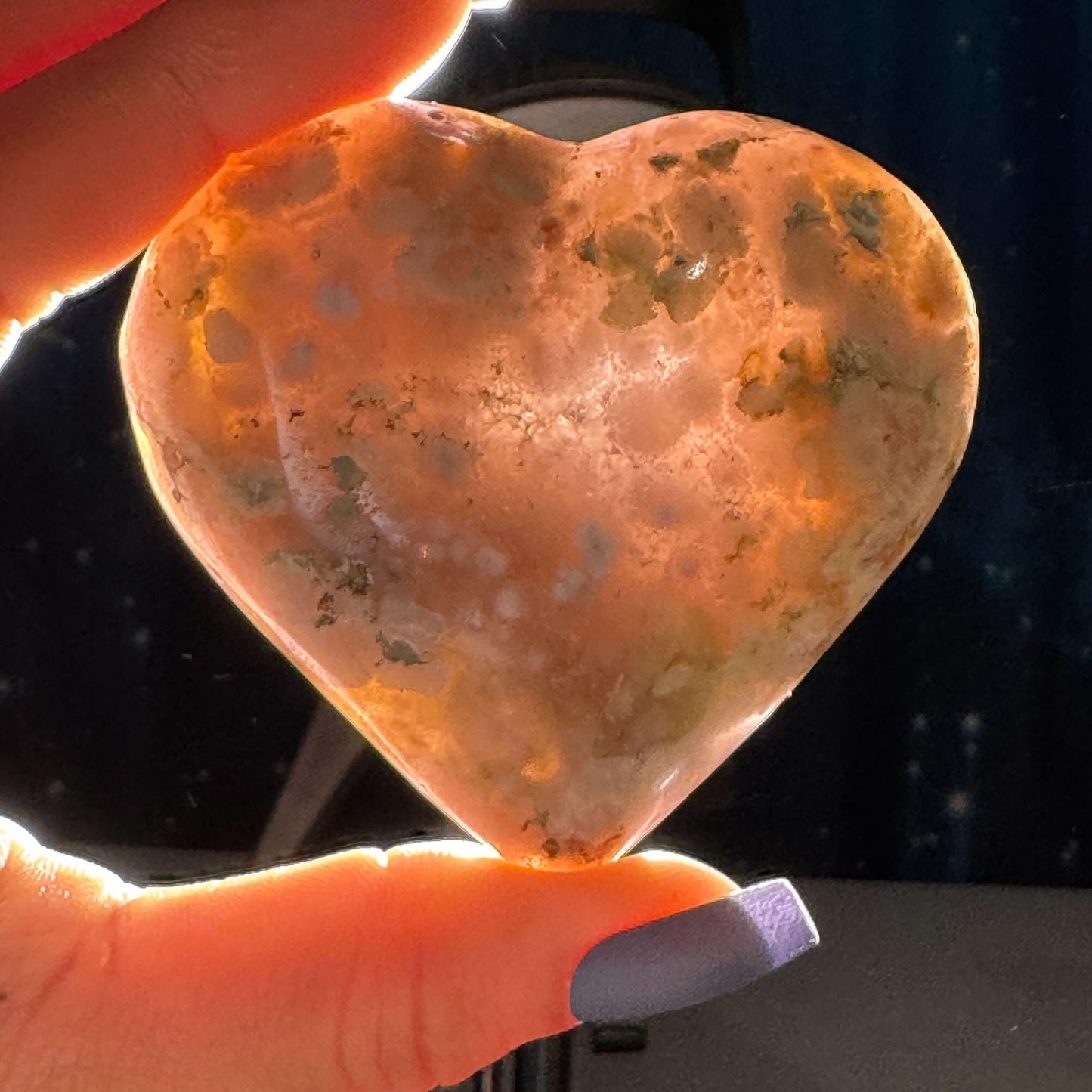Flower Agate heart | 2 3/4" long | 130 grams | stand included