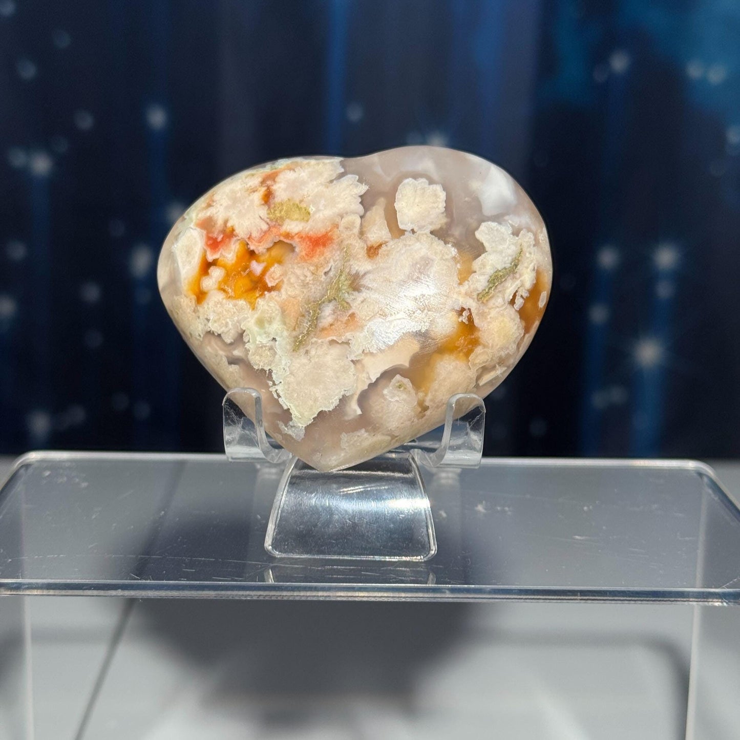 Flower Agate heart | 2 3/4" long | 162 grams | stand included