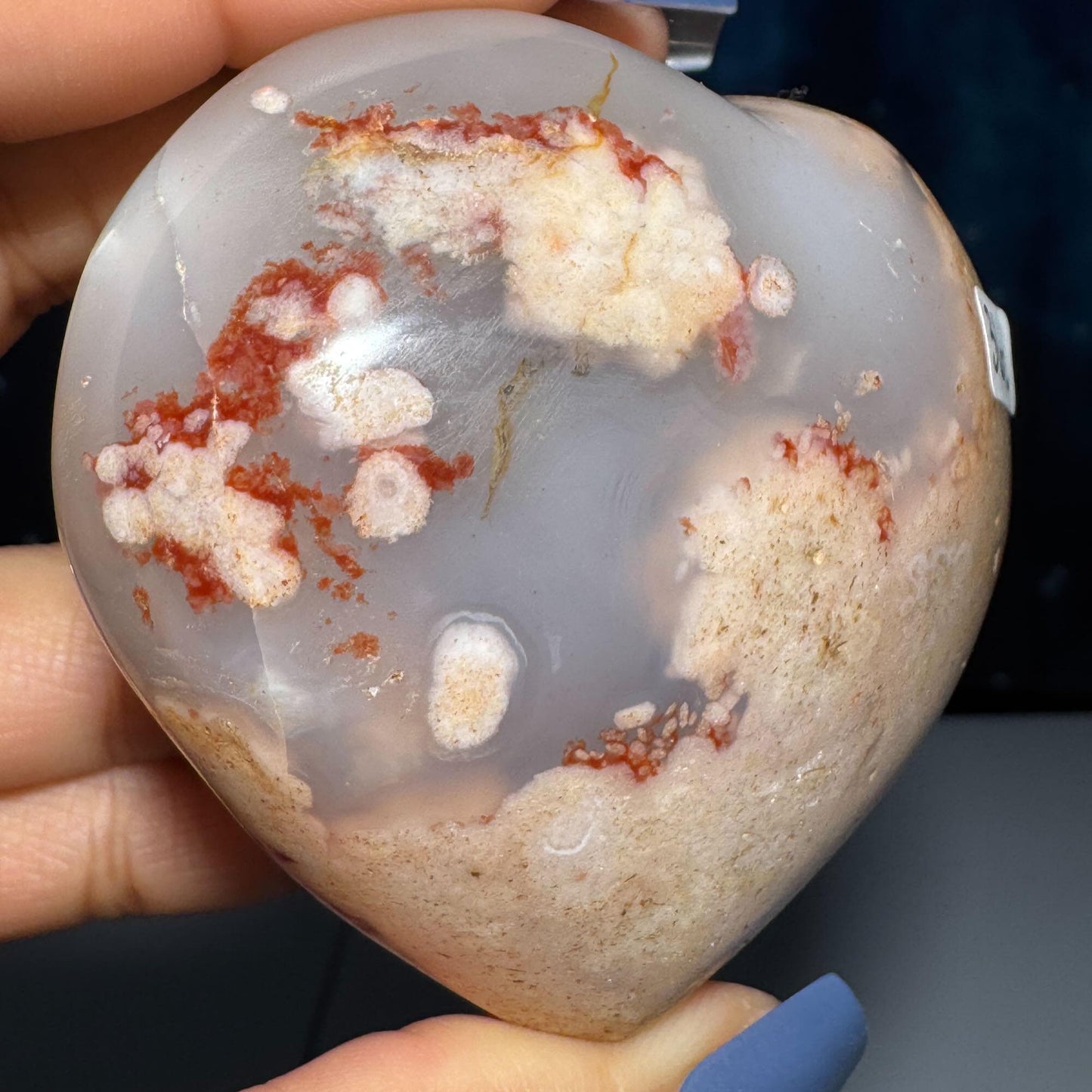 Flower Agate heart | 2 7/8" long | 244 grams | stand included