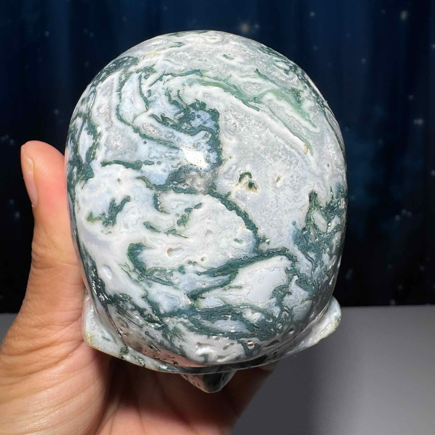 druzy Moss Agate skull | 4 1/8" long | 785 grams | large skull |