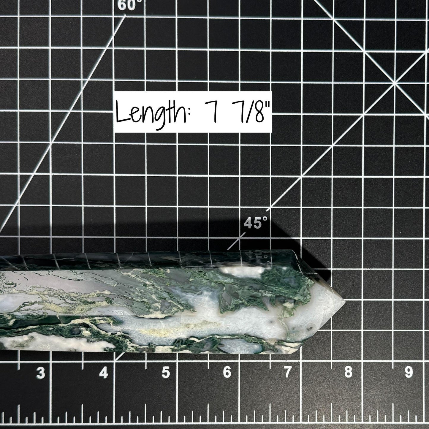 large Moss Agate DT | 7 7/8" long | 383 grams | Damage Discount | gorgeous Moss Agate DT | double terminated | green Moss Agate DT