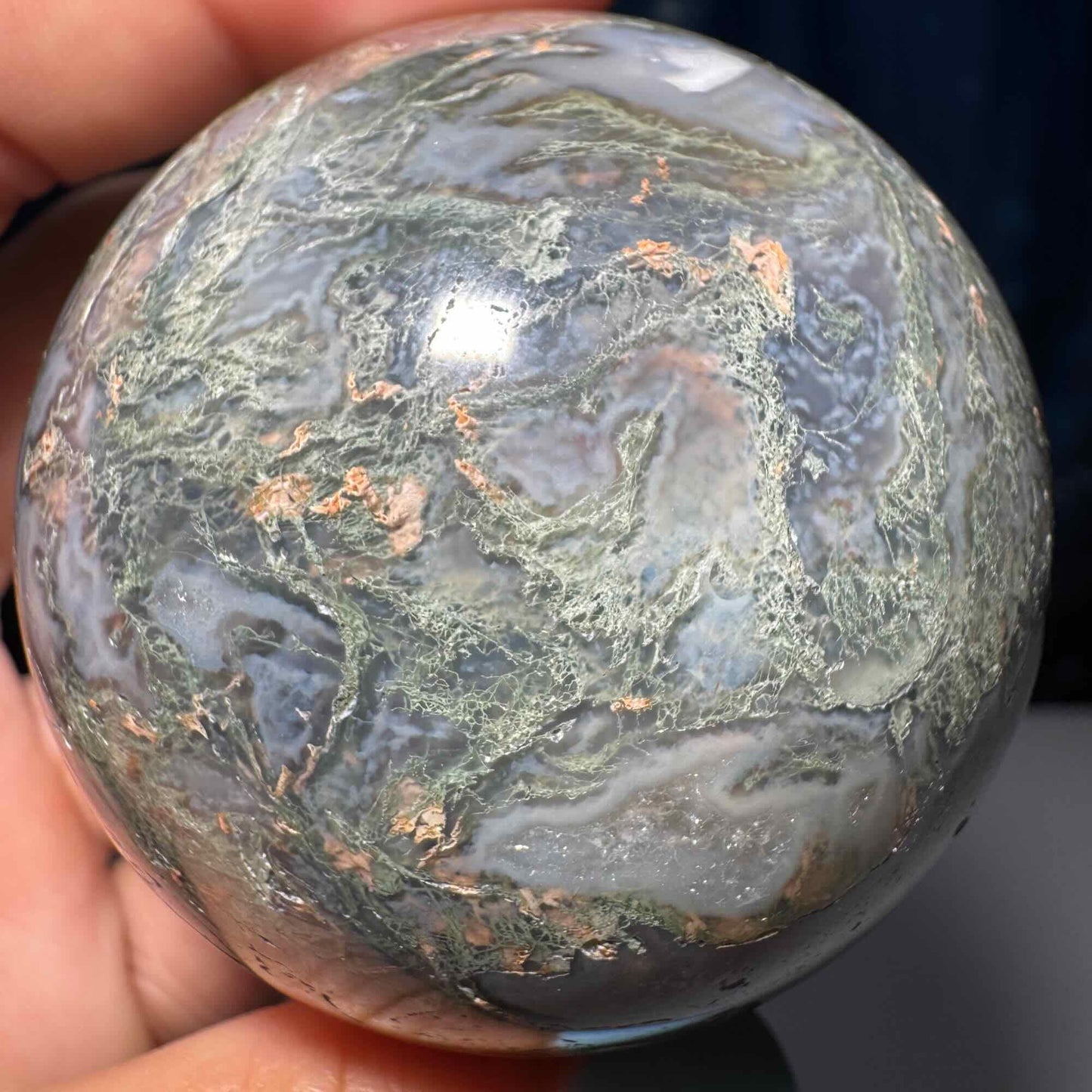 druzy Moss Agate sphere | 58mm | 278 grams | Quartz druzy | stand included