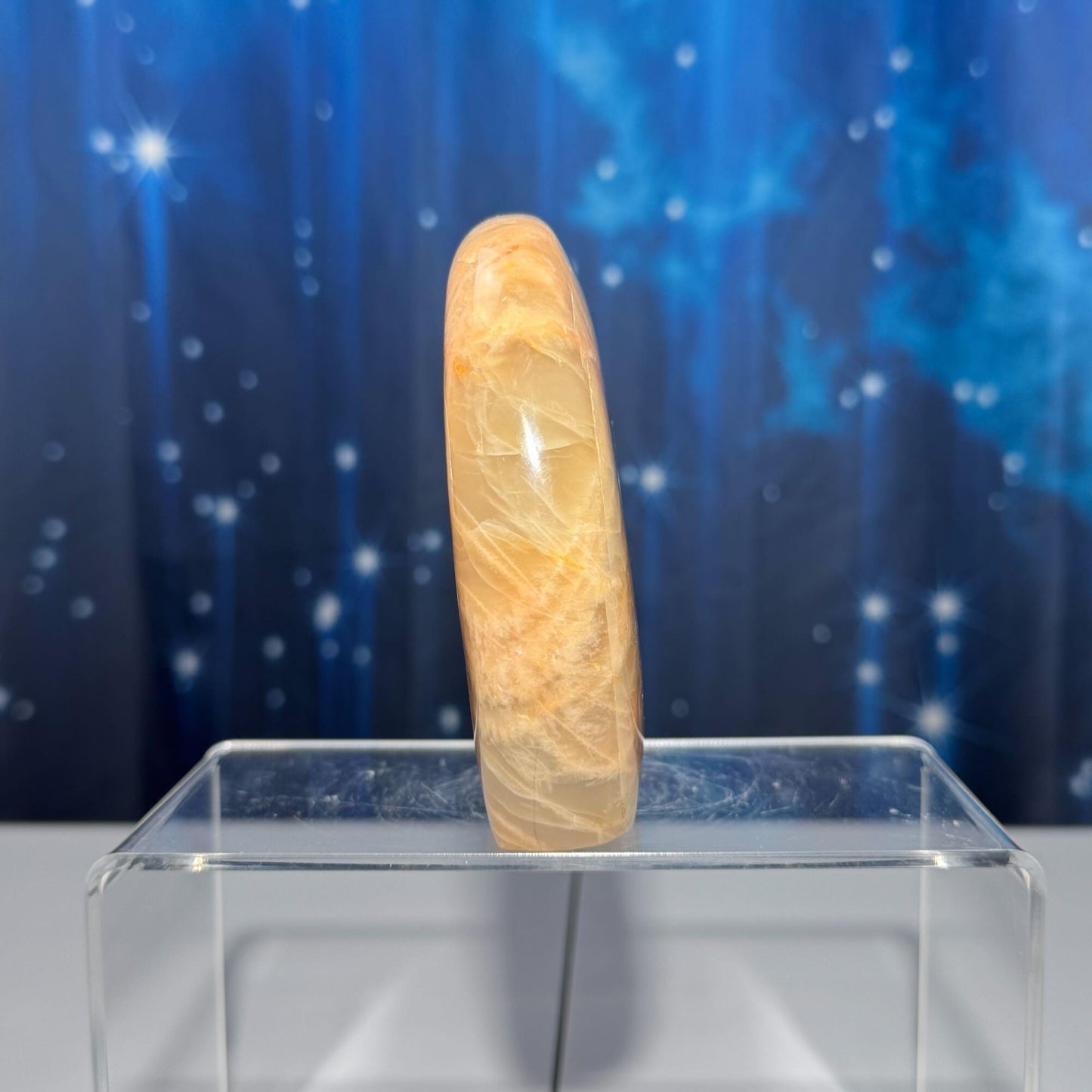 flashy Peach Moonstone free form | 4 1/8" tall | 516 grams | dual flash | Damage Discount