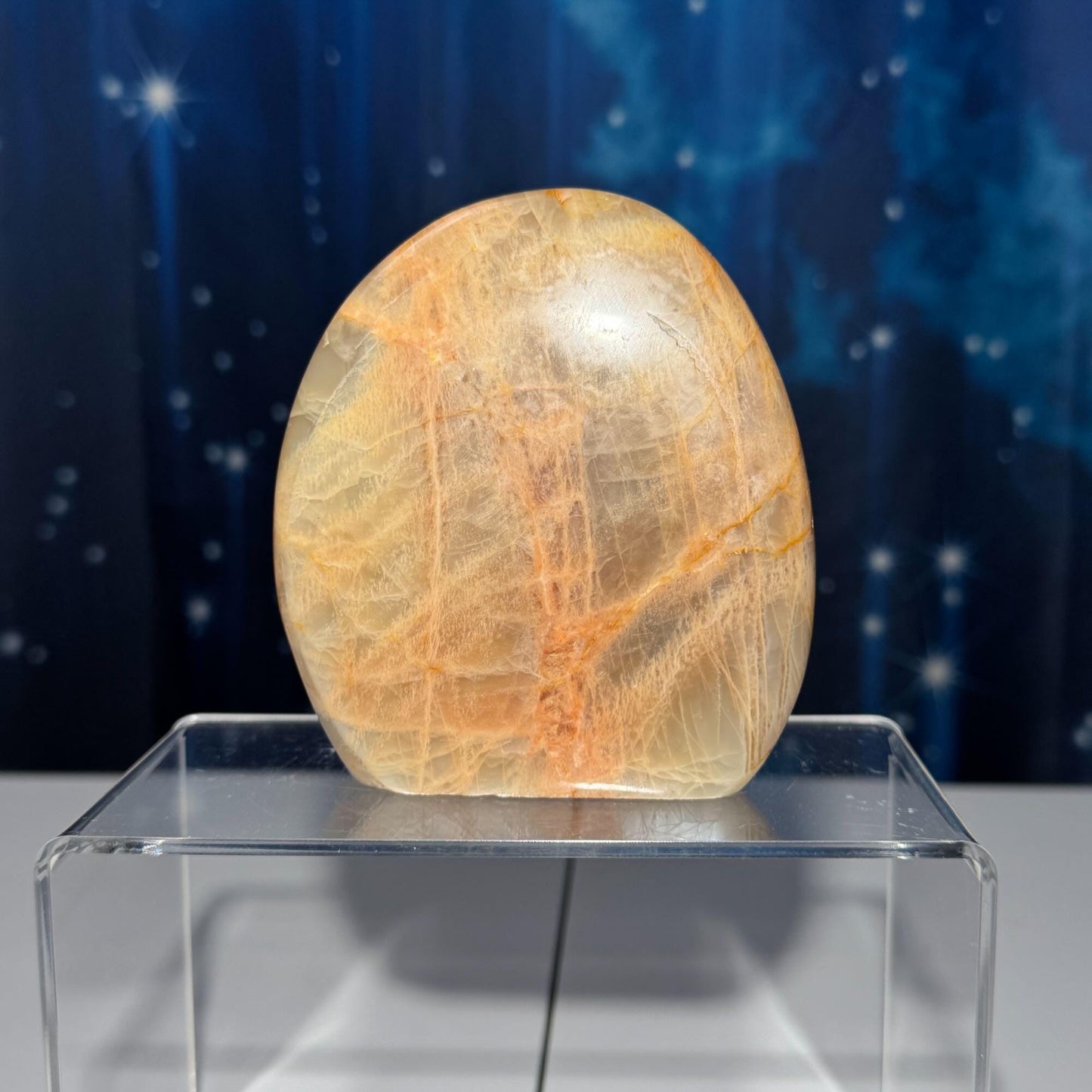 flashy Peach Moonstone free form | 4 1/8" tall | 516 grams | dual flash | Damage Discount