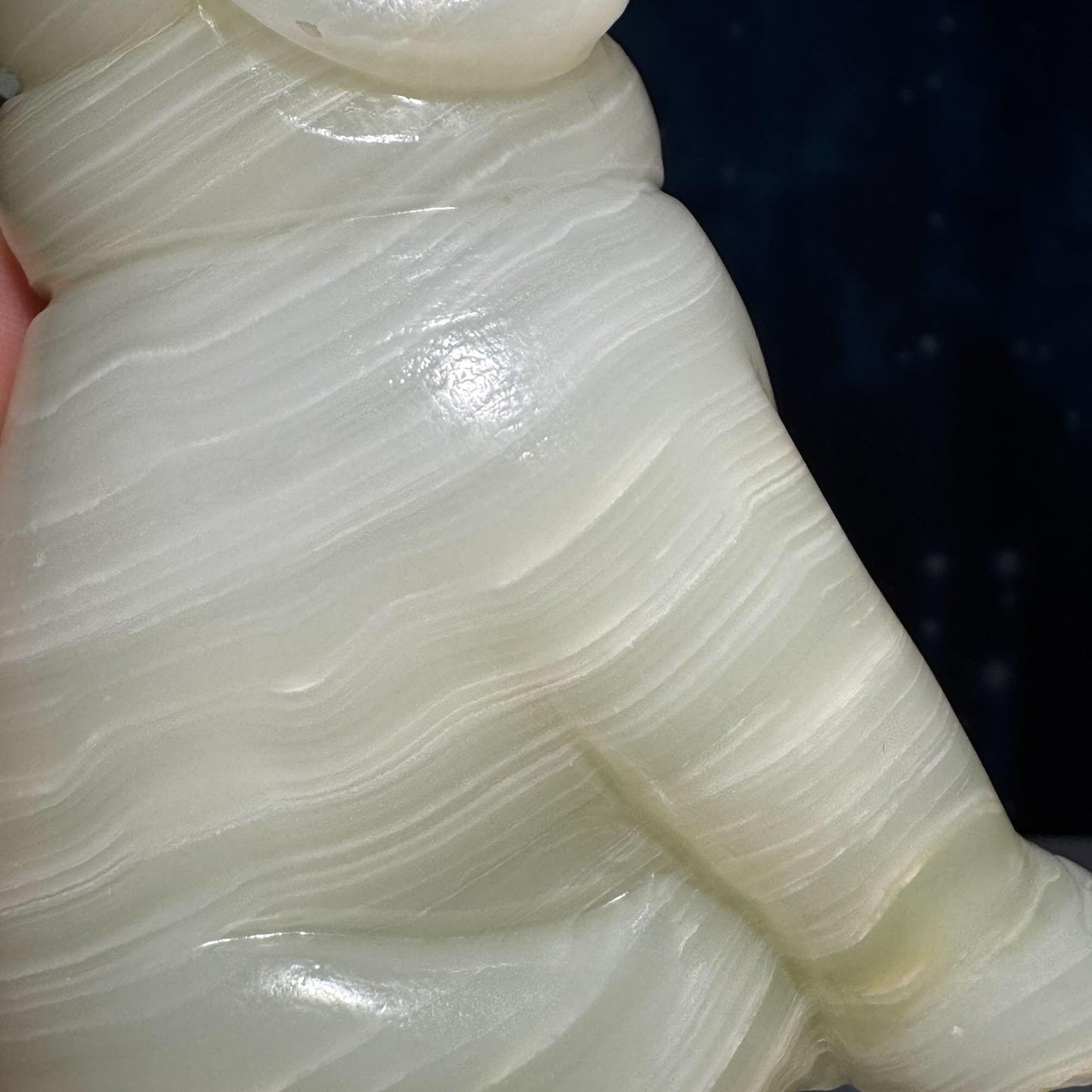 Banded Calcite dog carving | 4 3/4" tall | 805 grams | banded Marble | green Calcite