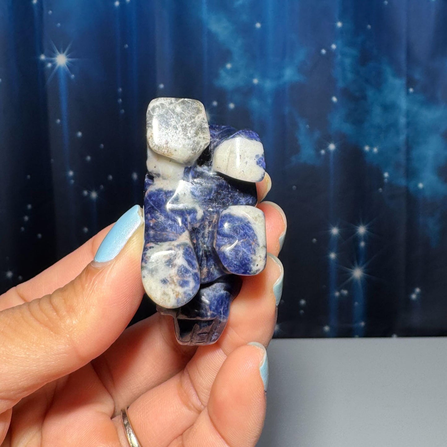 Mini Sodalite elephant carving | 2” long | 45 grams | trunk up elephant