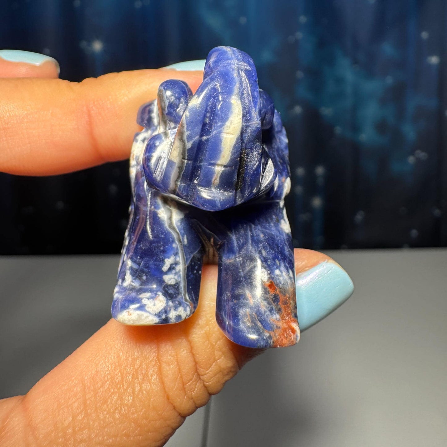 Mini Sodalite Elephant carving | 2” long | 45 grams | trunk up elephant