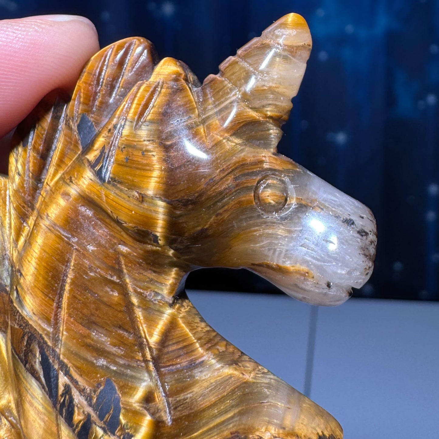 Yellow Tiger's Eye unicorn carving | 2 1/8" tall | 52 grams | flashy Tiger's Eye