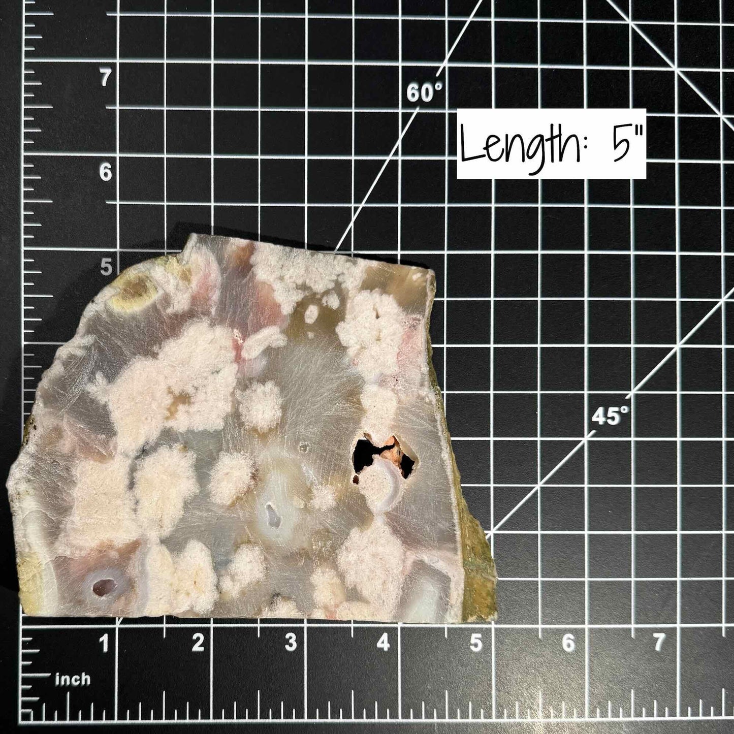 Unpolished Flower Agate slab | 5” long | 260 grams | DOES self-stand | matte look