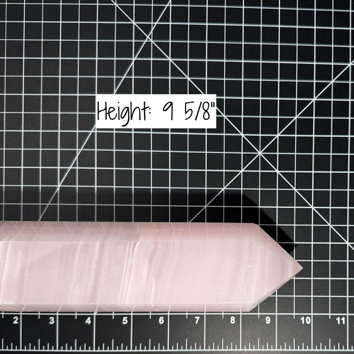XL pink Mangano Calcite tower | 9 5/8ā tall | 1.443 kilograms | Damage Discount | UV reactive | pink Banded Calcite tower