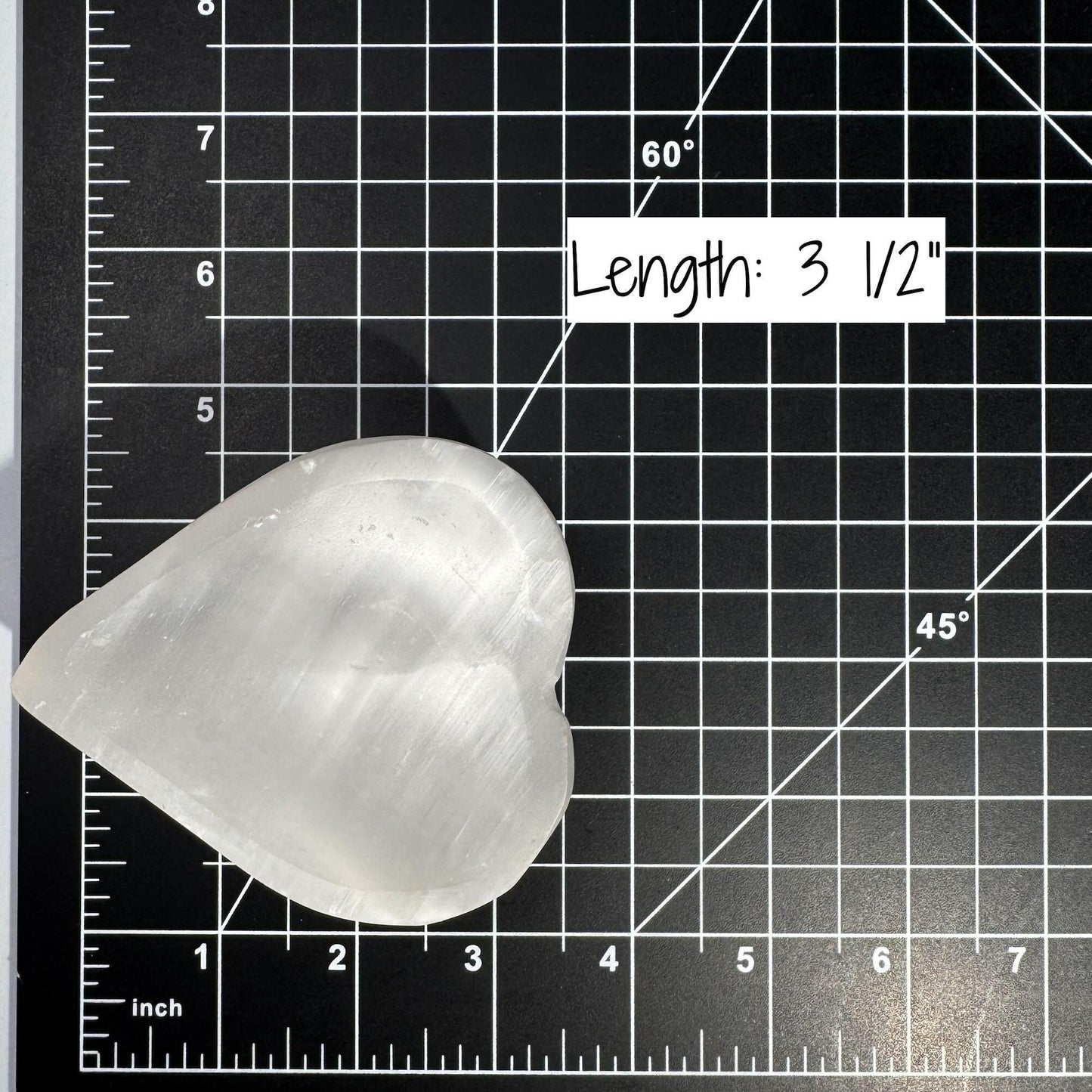 Satin Spar trinket dish | 3 1/2" long | 281 grams | heart dish | shallow trinket dish | Selenite Satin Spar