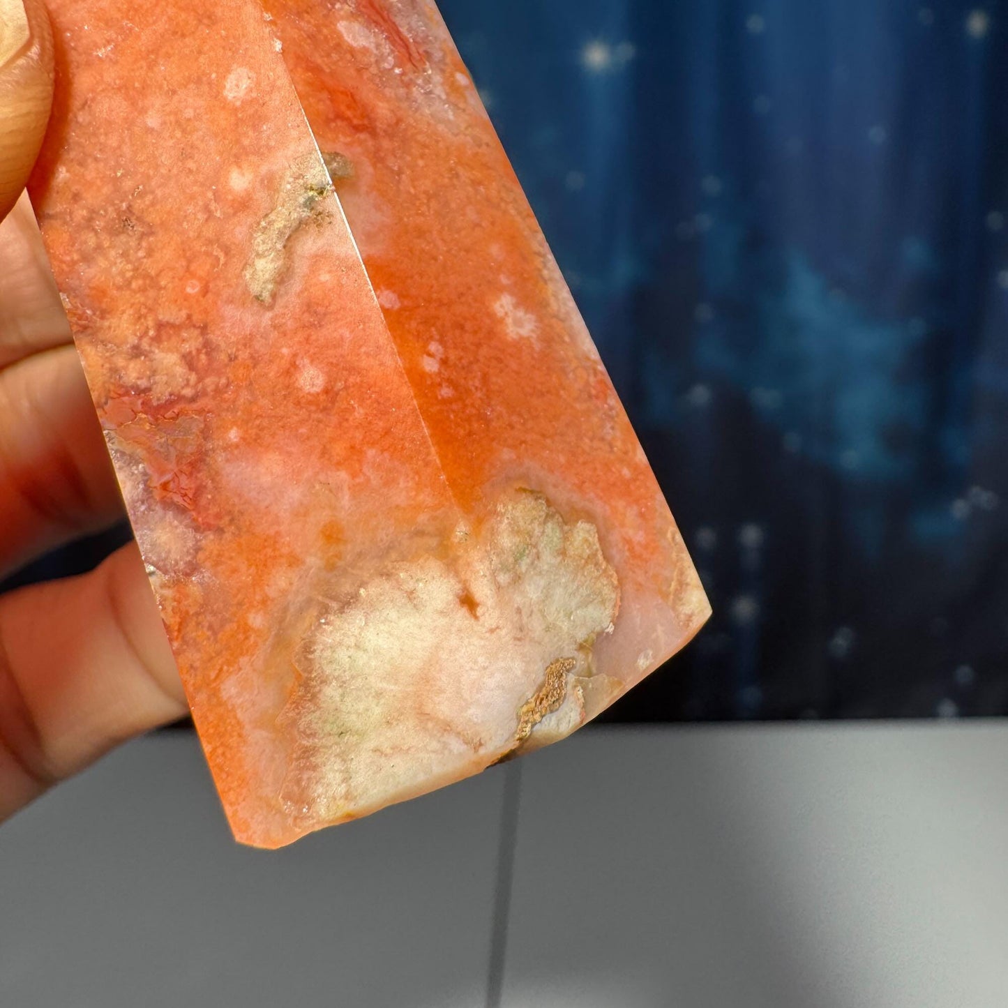 Flower Agate x Carnelian point | 3 1/4â tall | 102 grams | Damage Discount