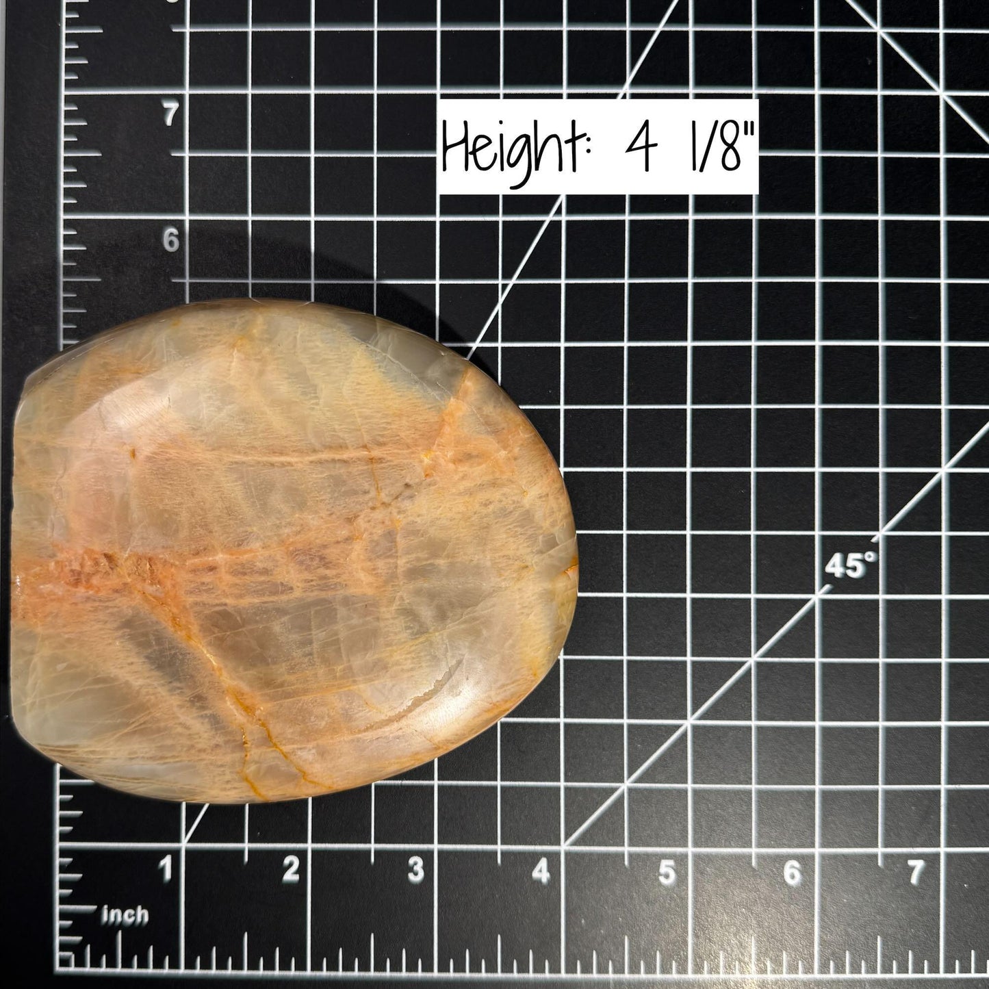 flashy Peach Moonstone free form | 4 1/8" tall | 516 grams | dual flash | Damage Discount