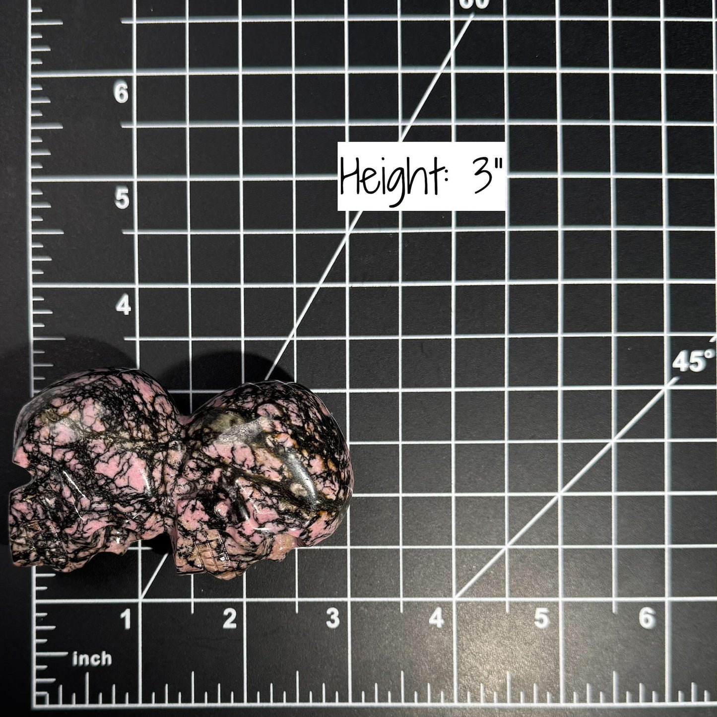 Rhodonite skull stacked | 3ā tall | 240 grams | hand carved | Rhodonite double skull | twin skull